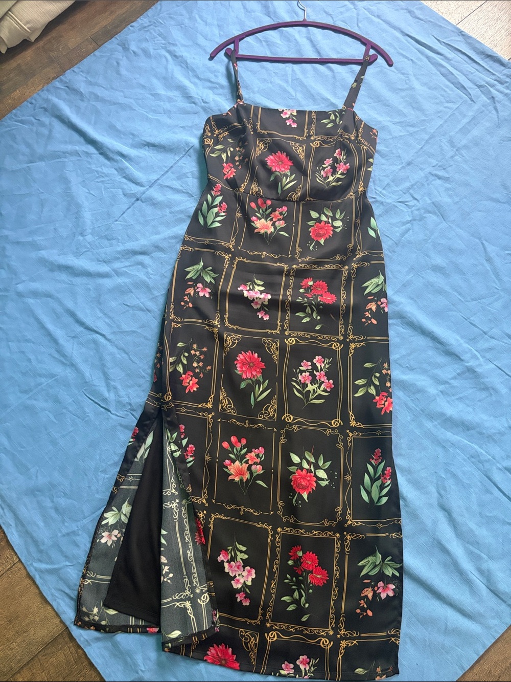 Taylor Black Floral Botanical Panel Maxi Dress - Pink & Red Bloom 90s inspired